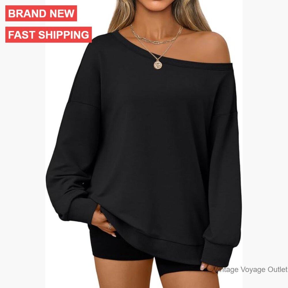 Off Shoulder Oversized Sweatshirt Polyester Blend… - image 1